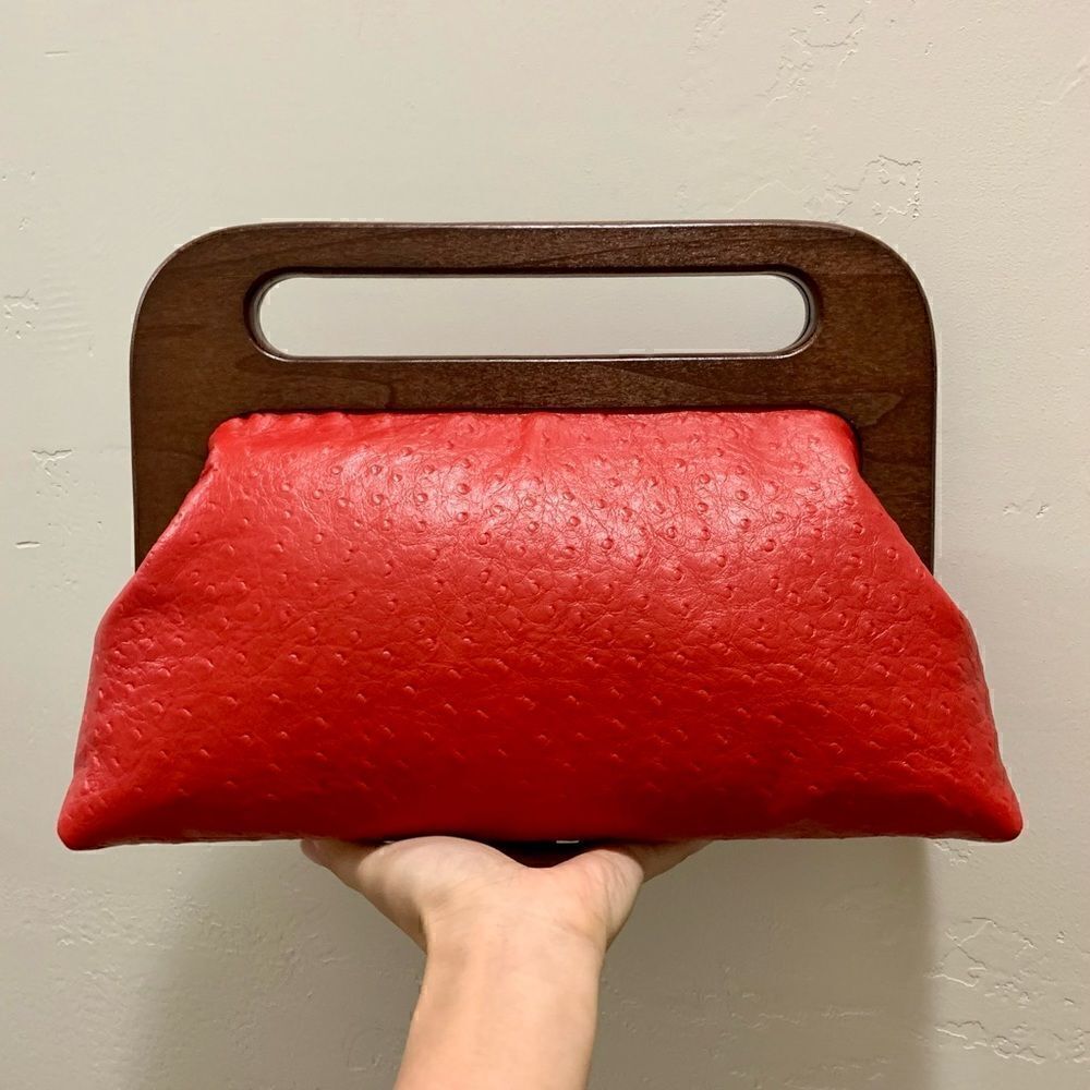 Vintage Style Handmade Genuine Embossed Leather Large Wooden Frame Bag/Crossbody